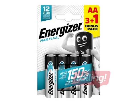 Baterijas Energizer Alkaline Max Plus AA, B3+1, 1.5V, 4 gab.