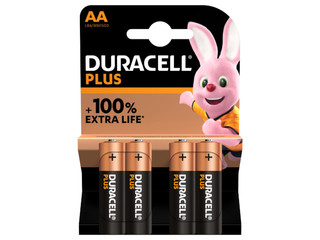 Baterijas Duracell Alkaline, Plus, AA, 1,5V, 4 gab.