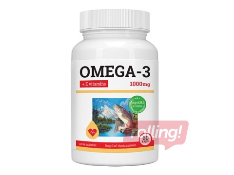 Uztura bagātinātājs, Omega-3 Zivju eļļa 1000mg + Vitamīns E, 60 kapsulas