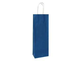 Papīra maisiņš ar pītu rokturi pudelēm 140x80x390mm, zils/brūns