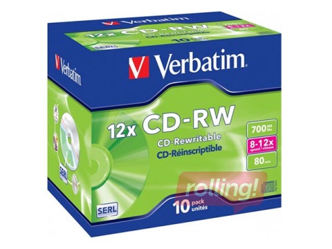 Verbatim CD-RW SERL 700 MB 8x-12x Colour, 10 Pack Jewel