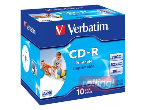 Verbatim CD-R AZO 700MB 1x-52x Wide Printable ID Branded, 10 Pack Jewel