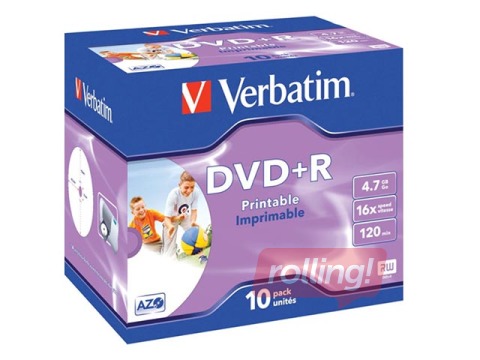 Verbatim DVD+R AZO 4.7GB 16x Printable ID Branded, 10 Pack Jewel