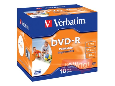 Matricas Verbatim DVD-R AZO 4.7GB 16x Printable, ID Branded,10 Pack Jewel