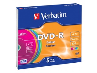 DVD-R AZO Verbatim 4.7GB 16x Colour, 5 Pack Slim