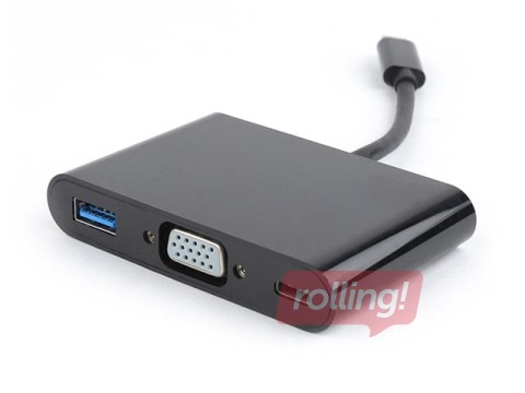 Adapteris Gembird USB-C to 3-in-1 charging + VGA + USB3 adapter, black