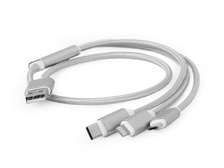 CableExpert USB 3-in-1 charging cable, silver, 1 m