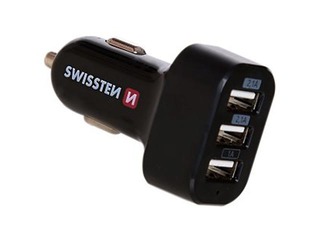Swissten Triple Премиум Автомобильная зарядка USB 2.1A + 2.1A + 1A, Черная