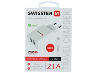 Swissten Smart IC Зарядное устройство 2x USB 2.1А c проводом USB-C 1.20 m