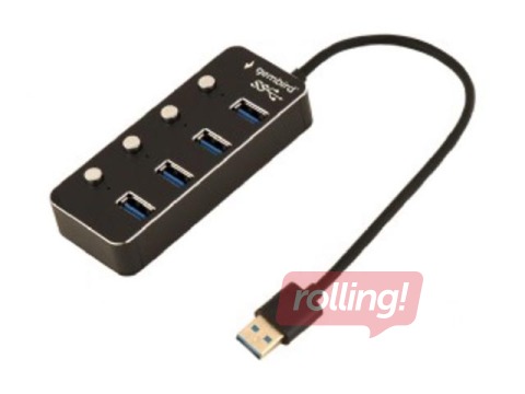 Gembird USB 3.1 (Gen 1) powered 4-port hub with switches, black