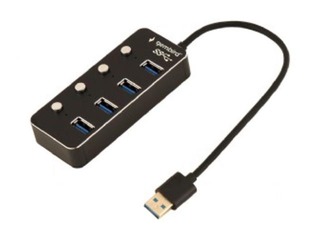 Gembird USB 3.1 (Gen 1) powered 4-port hub with switches, black