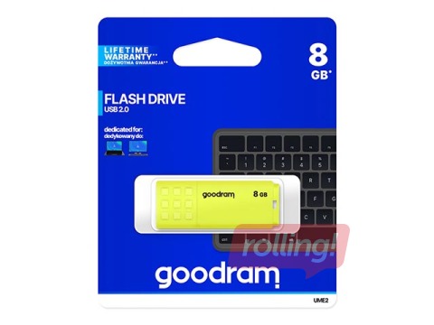 USB datu nesējs Goodram UME2, USB 2.0, 8GB, dzeltens